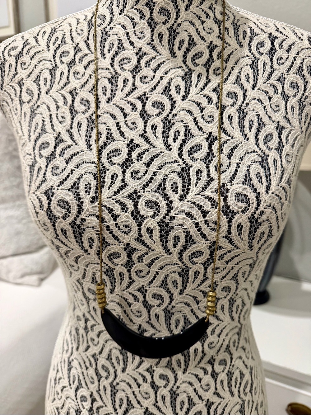 Akola Artisan Handcrafted Gold Beaded and Black Crescent Pendant Necklace